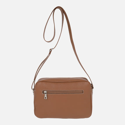 Leather shoulder bags with front and back pocket