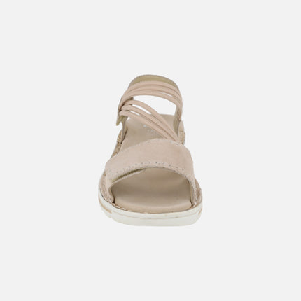 Sandalias confort con cierre de velcro y elásticos en combinado beige