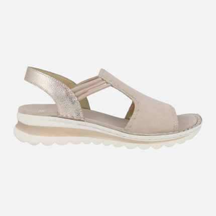 Comfort sandals in beige suede with side elastics