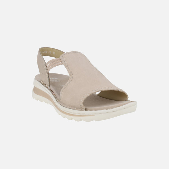 Sandalias confort en serraje beige con elásticos laterales