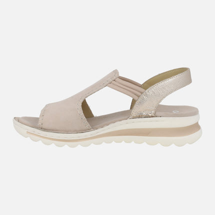 Comfort sandals in beige suede with side elastics