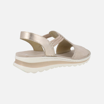 Comfort sandals in beige suede with side elastics
