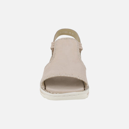 Comfort sandals in beige suede with side elastics