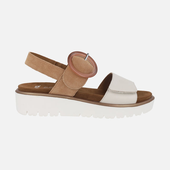 Sandalias confort con cierre de velcro en combinado hielo/cuero