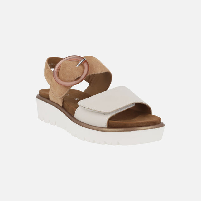Sandalias confort con cierre de velcro en combinado hielo/cuero