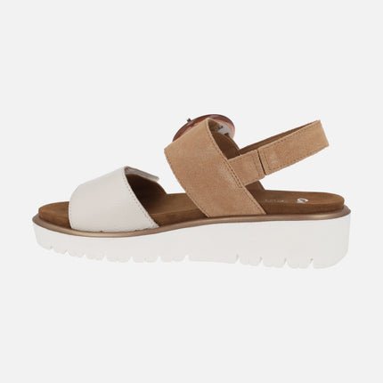 Comfort sandals with velcro closure in combined cream