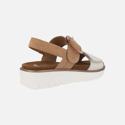 Comfort sandals with velcro closure in combined cream