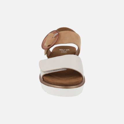 Comfort sandals with velcro closure in combined cream