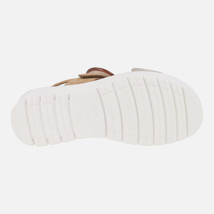 Comfort sandals with velcro closure in combined cream