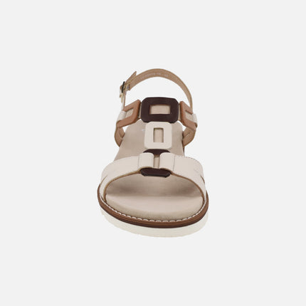 Sandalias confort para mujer en combinado beige