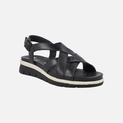 Sandalias de piel negras de tiras con cierre de hebilla