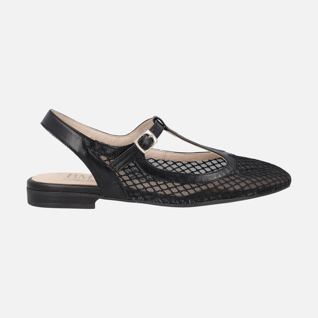 Zapatos destalonados estilo merceditas en piel y rejilla