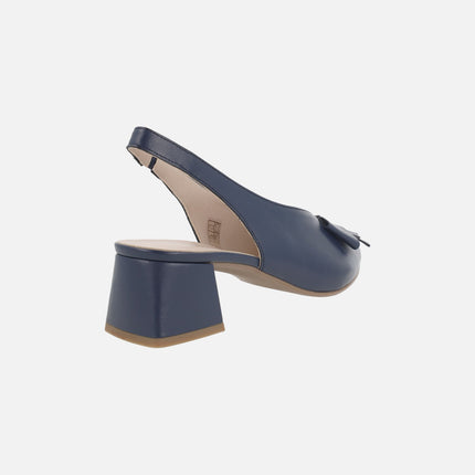 Navy Blue Slingback Pumps with Bow
