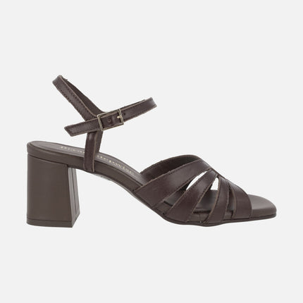 Bella heeled sandals in brown leather