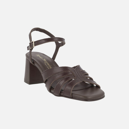 Bella heeled sandals in brown leather