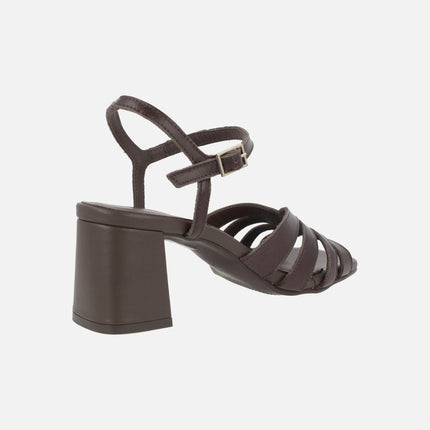 Bella heeled sandals in brown leather