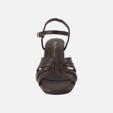 Bella heeled sandals in brown leather