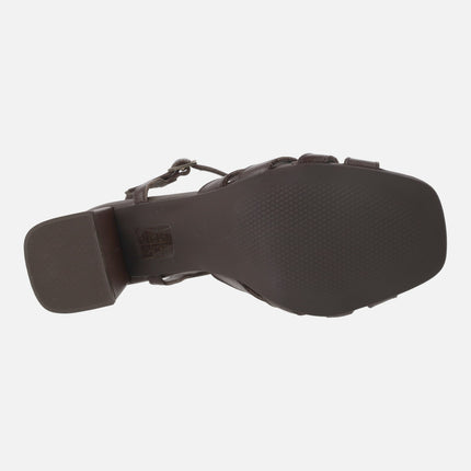 Bella heeled sandals in brown leather