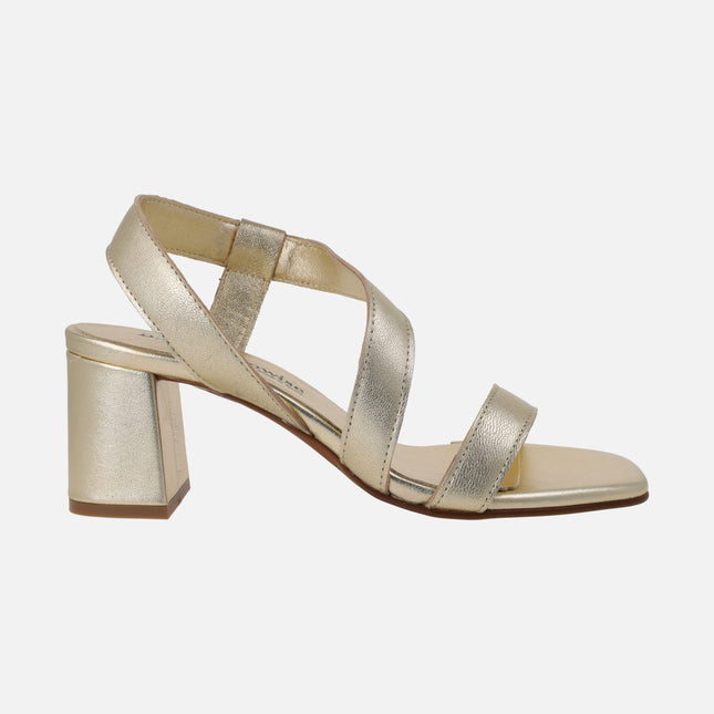Sandalias de tacón en piel metalizada Noe