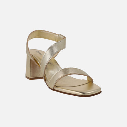 Sandalias de tacón en piel metalizada Noe