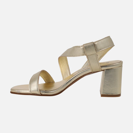 Sandalias de tacón en piel metalizada Noe
