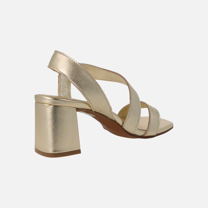 Sandalias de tacón en piel metalizada Noe