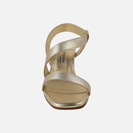 Sandalias de tacón en piel metalizada Noe