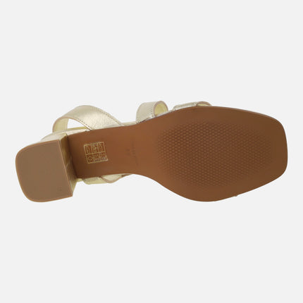 Sandalias de tacón en piel metalizada Noe