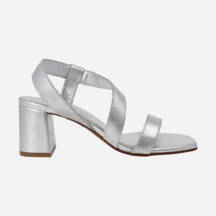 Sandalias de tacón en piel metalizada Noe