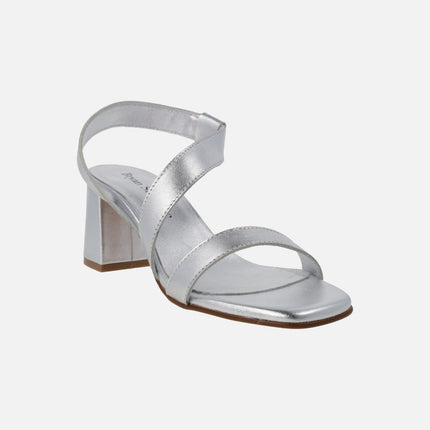 Sandalias de tacón en piel metalizada Noe