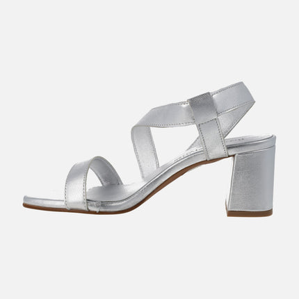 Sandalias de tacón en piel metalizada Noe