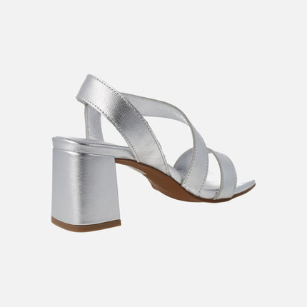 Sandalias de tacón en piel metalizada Noe
