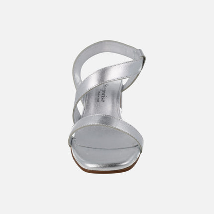 Sandalias de tacón en piel metalizada Noe