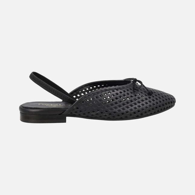 Leather slingback ballet flats with slits and bow