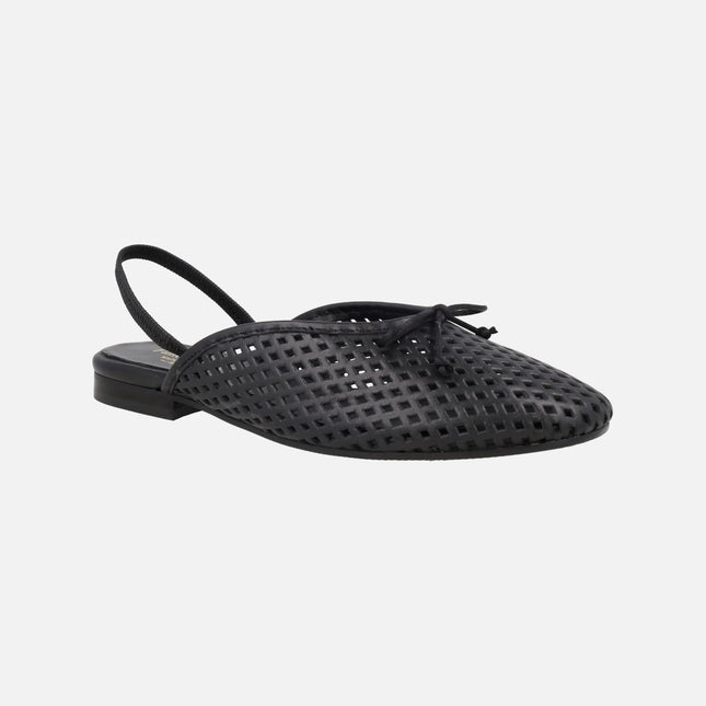 Leather slingback ballet flats with slits and bow