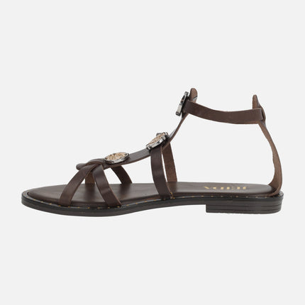 Roman sandals in brown leather with coins