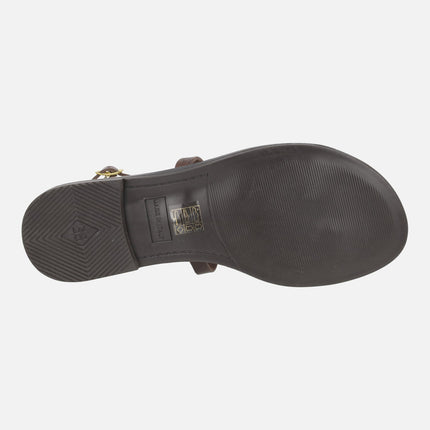 Roman sandals in brown leather with coins