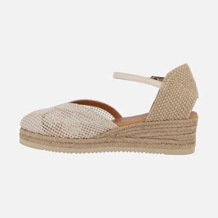 Ceuta espadrilles with flower embroidered upper and ankle bracelet