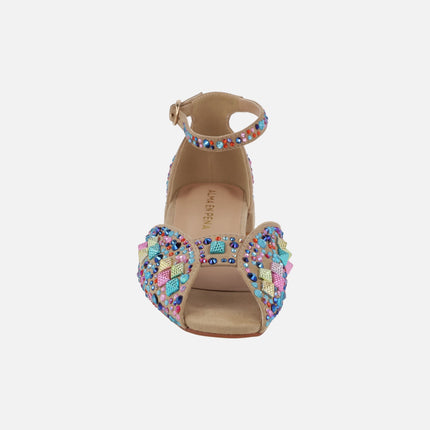 Bailarinas beige con tachas y pedrería multicolor