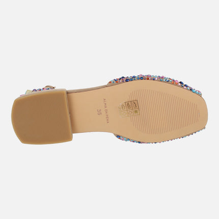 Bailarinas beige con tachas y pedrería multicolor