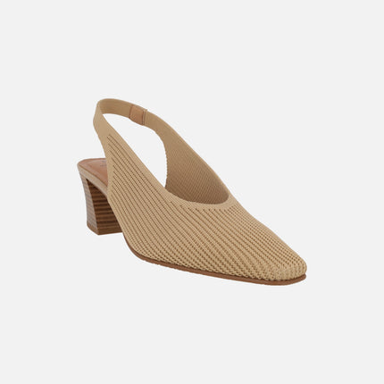 Mid-heeled fabric slingback pumps
