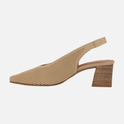 Mid-heeled fabric slingback pumps