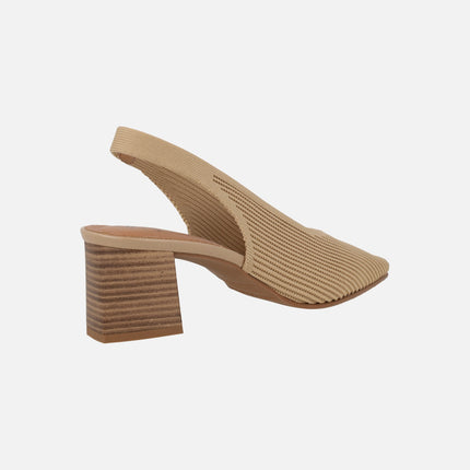 Mid-heeled fabric slingback pumps
