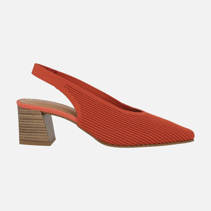 Mid-heeled fabric slingback pumps