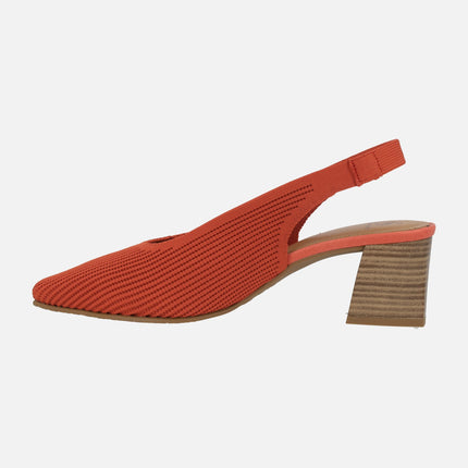 Mid-heeled fabric slingback pumps