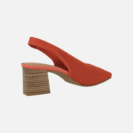 Mid-heeled fabric slingback pumps