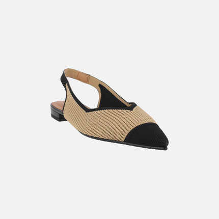 Two-tone slingback ballet flats in fabric Black and camel