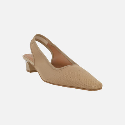Low-heeled fabric slingback pumps