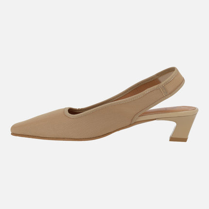 Low-heeled fabric slingback pumps