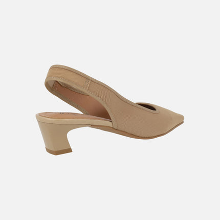 Low-heeled fabric slingback pumps